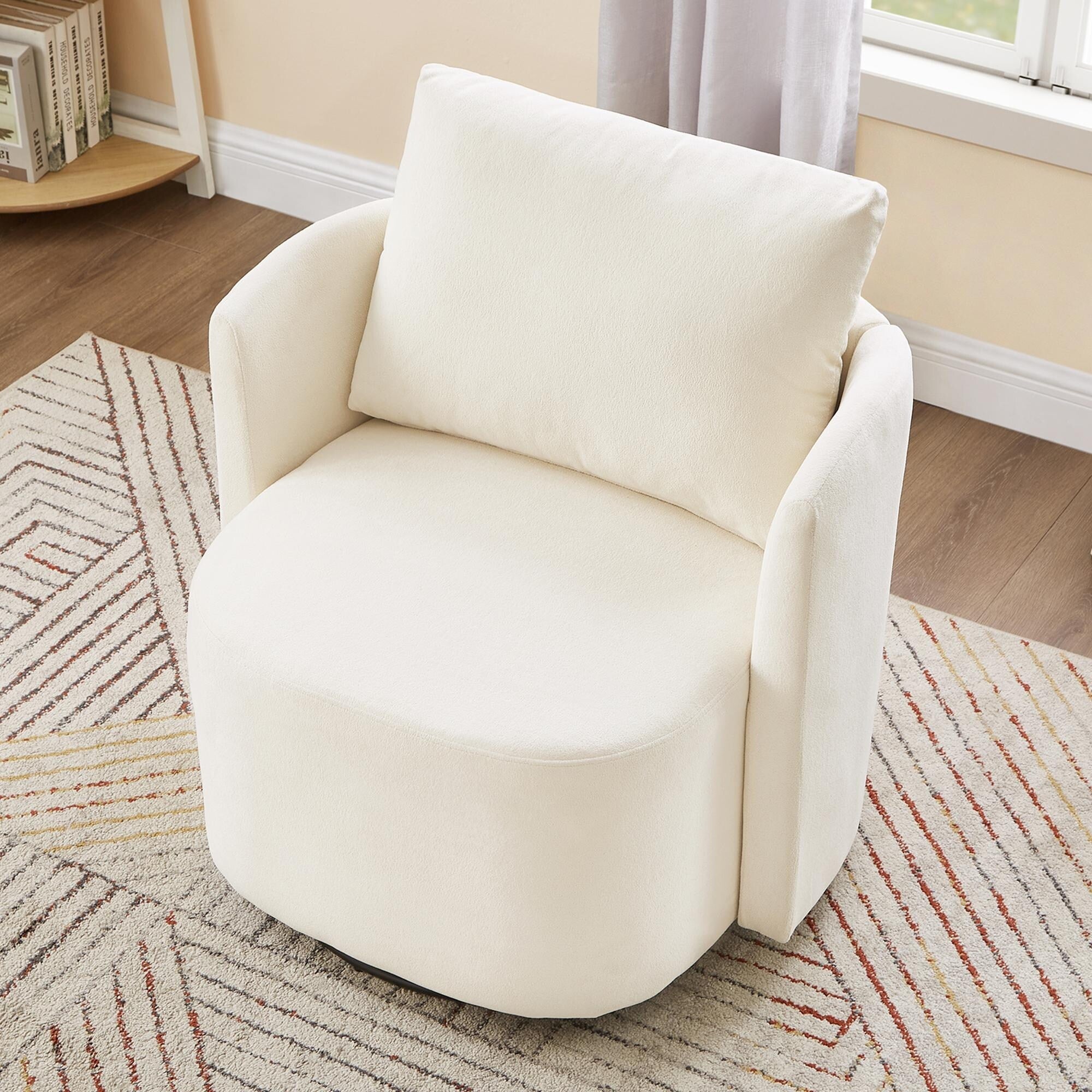 Fauteuil pivotant à 360°, fauteuil tonneau en chenille, fauteuil de salon design incurvé, fauteuil pivotant rembourré pour salon