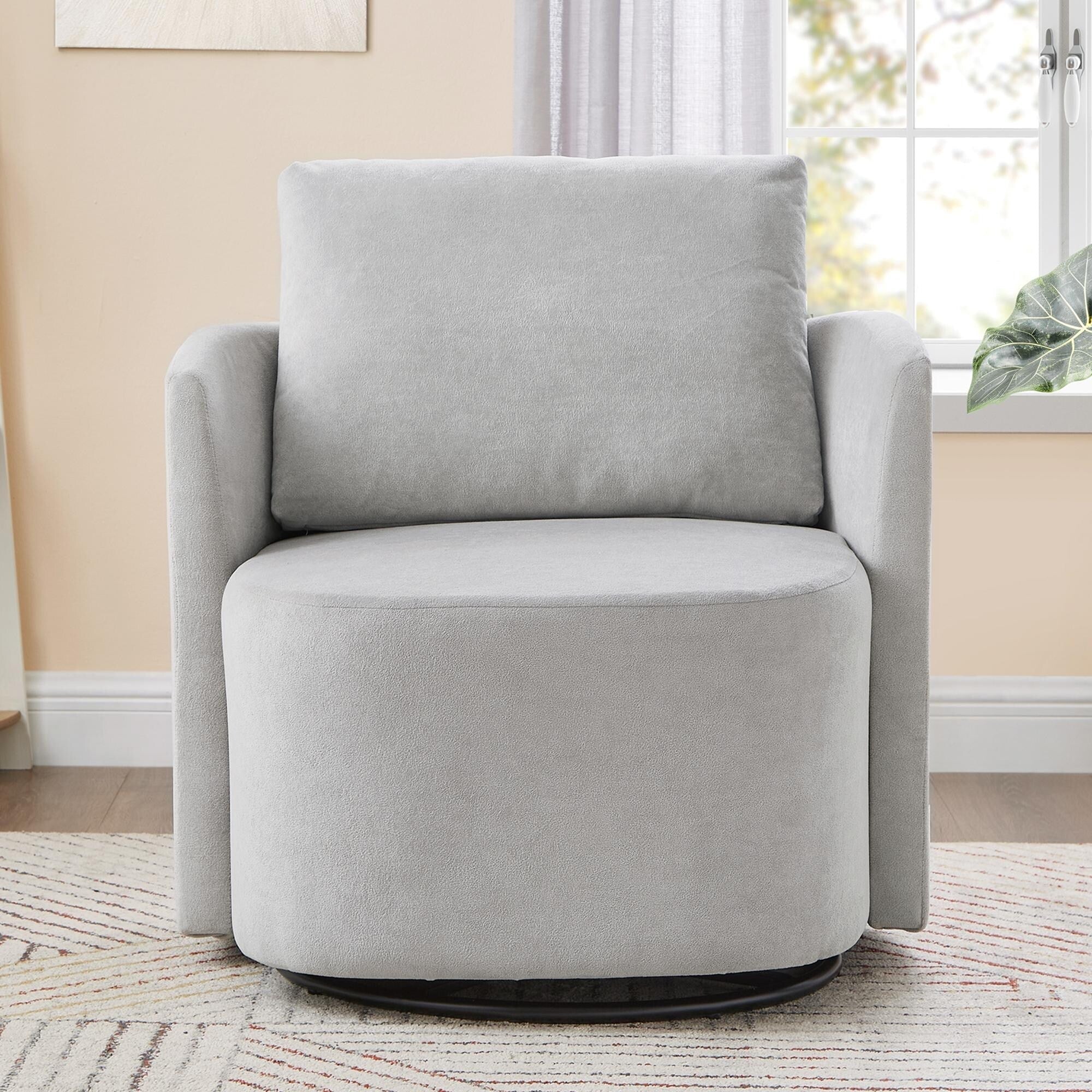 Fauteuil pivotant à 360°, fauteuil tonneau en chenille, fauteuil de salon design incurvé, fauteuil pivotant rembourré pour salon