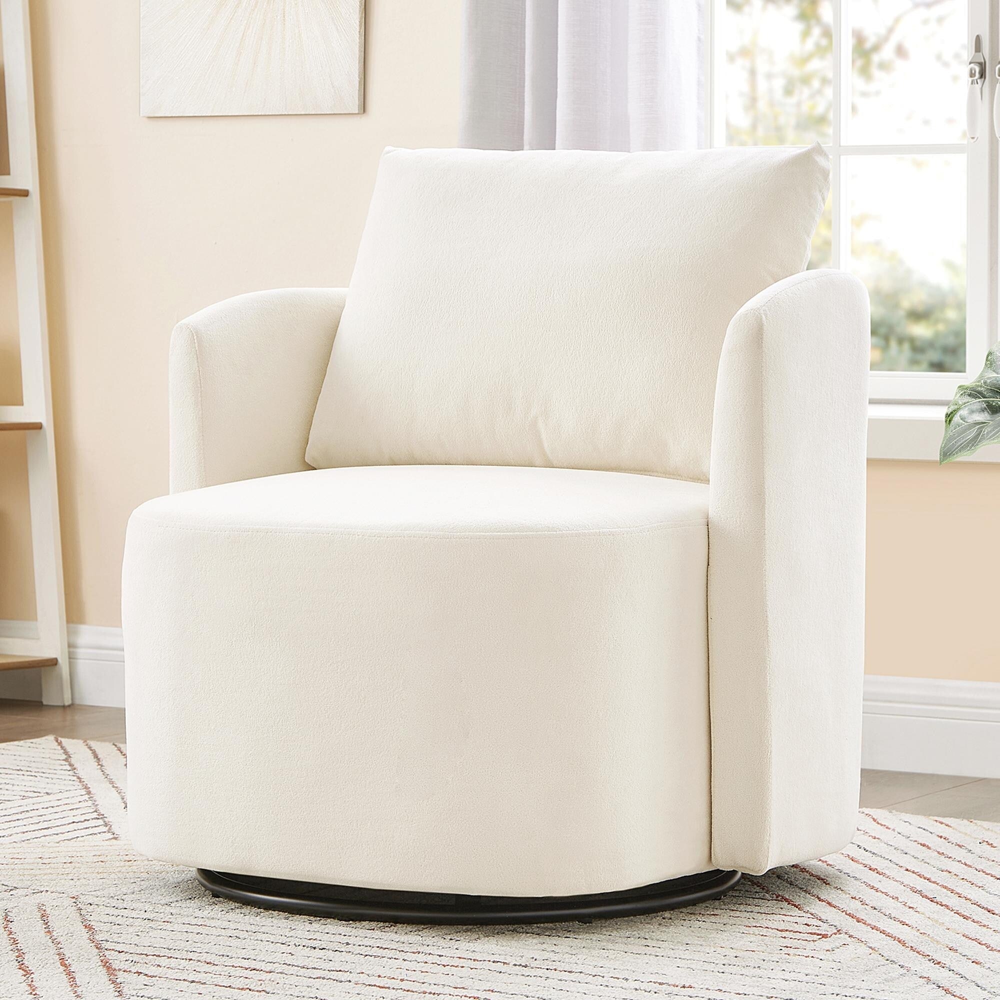 Fauteuil pivotant à 360°, fauteuil tonneau en chenille, fauteuil de salon design incurvé, fauteuil pivotant rembourré pour salon