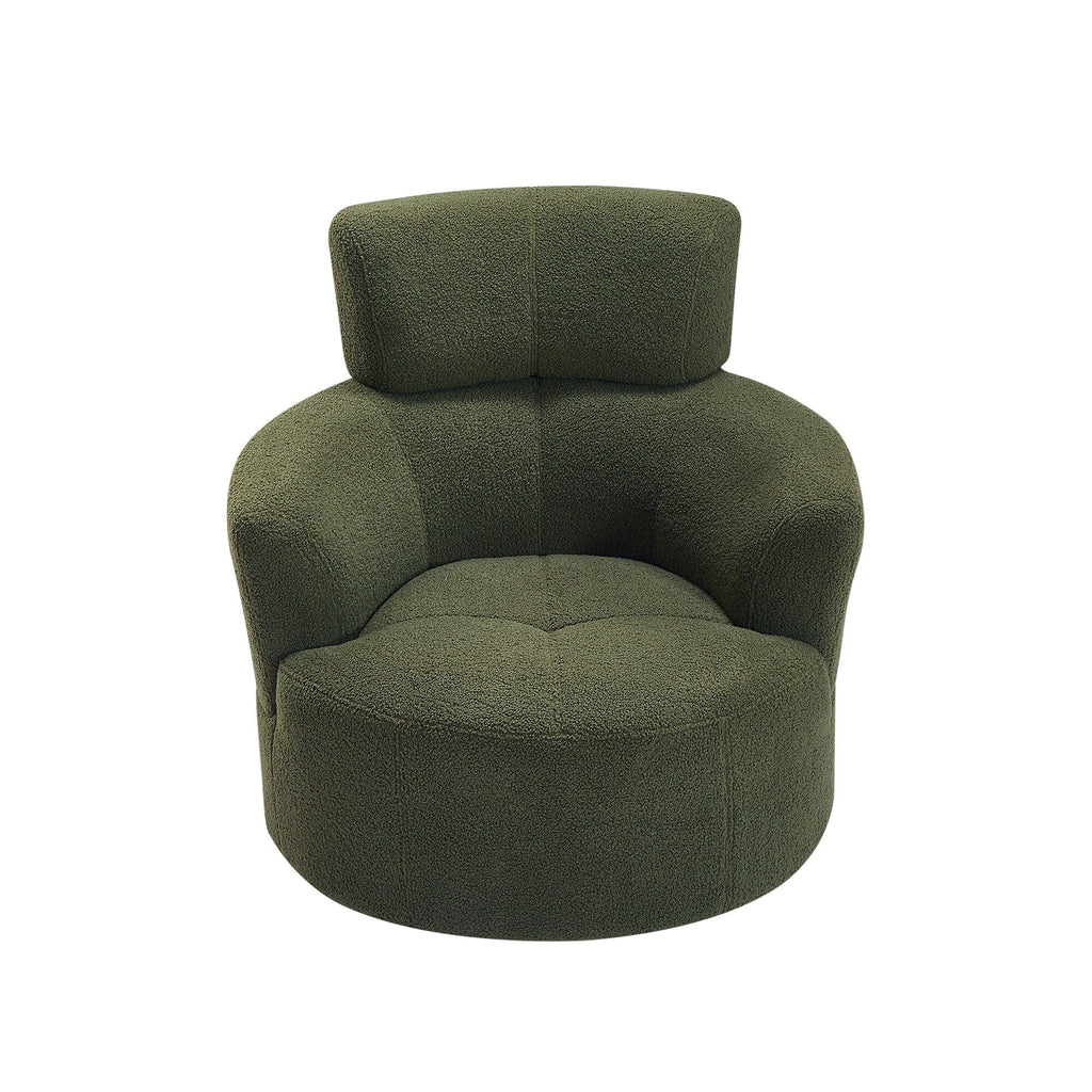 Fauteuil pivotant à 360°, fauteuil tonneau rembourré avec appui-tête réglable, fauteuil rond pivotant moderne pour salon