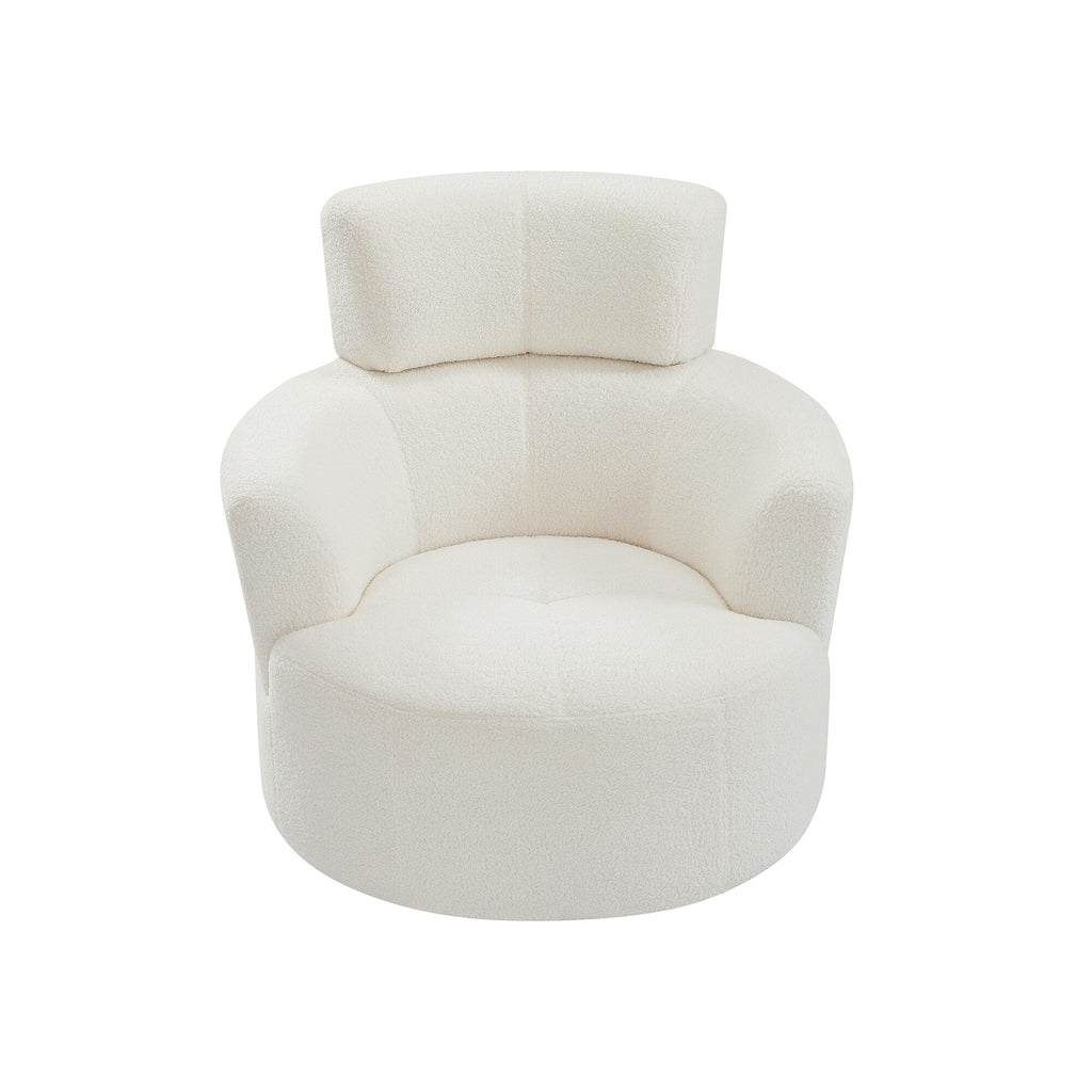 Fauteuil pivotant à 360°, fauteuil tonneau rembourré avec appui-tête réglable, fauteuil rond pivotant moderne pour salon