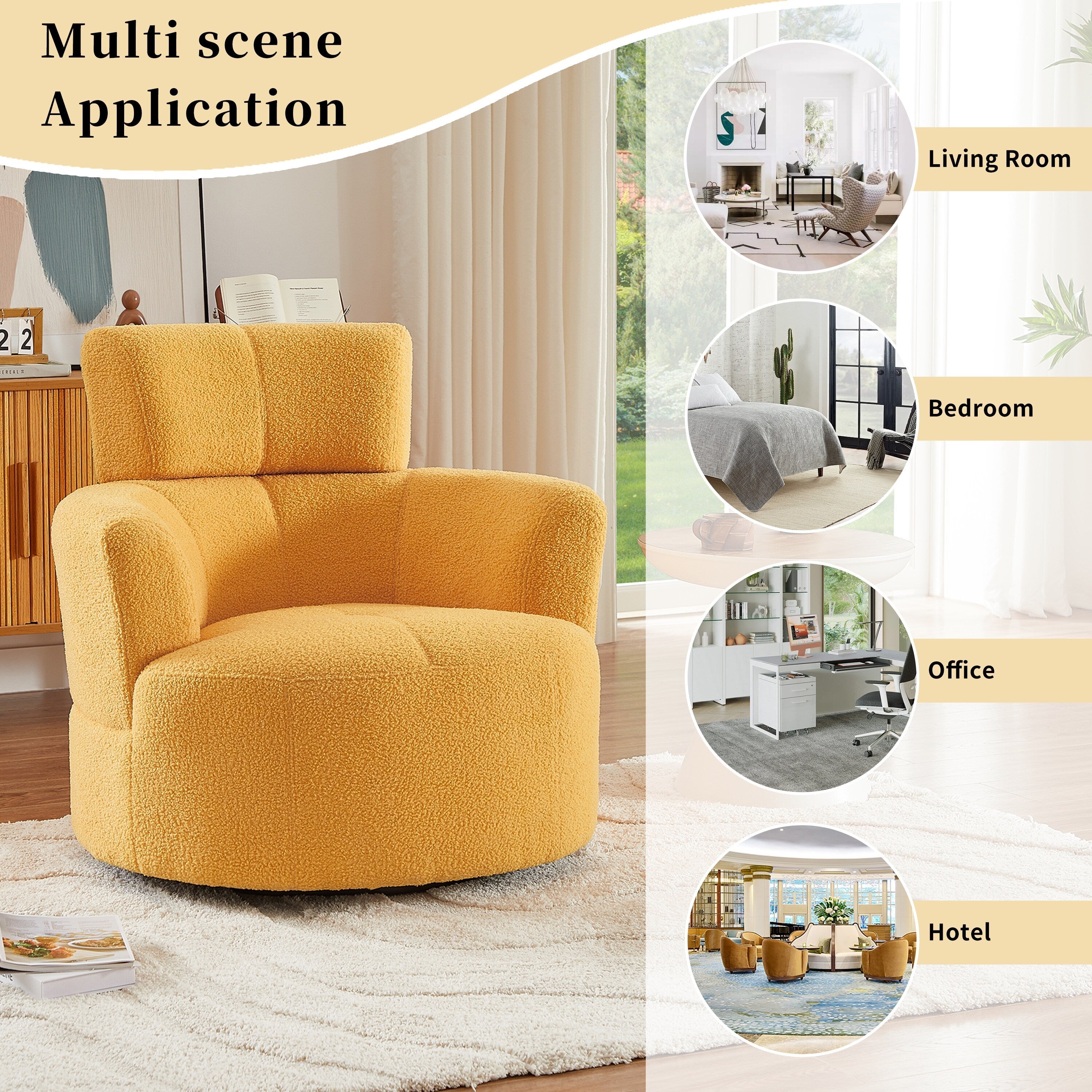 Fauteuil pivotant à 360°, fauteuil tonneau rembourré avec appui-tête réglable, fauteuil rond pivotant moderne pour salon