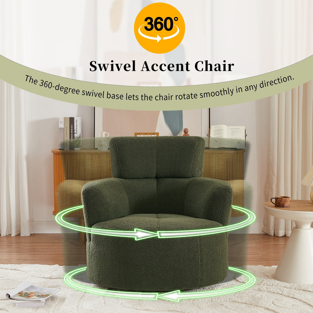 Fauteuil pivotant à 360°, fauteuil tonneau rembourré avec appui-tête réglable, fauteuil rond pivotant moderne pour salon