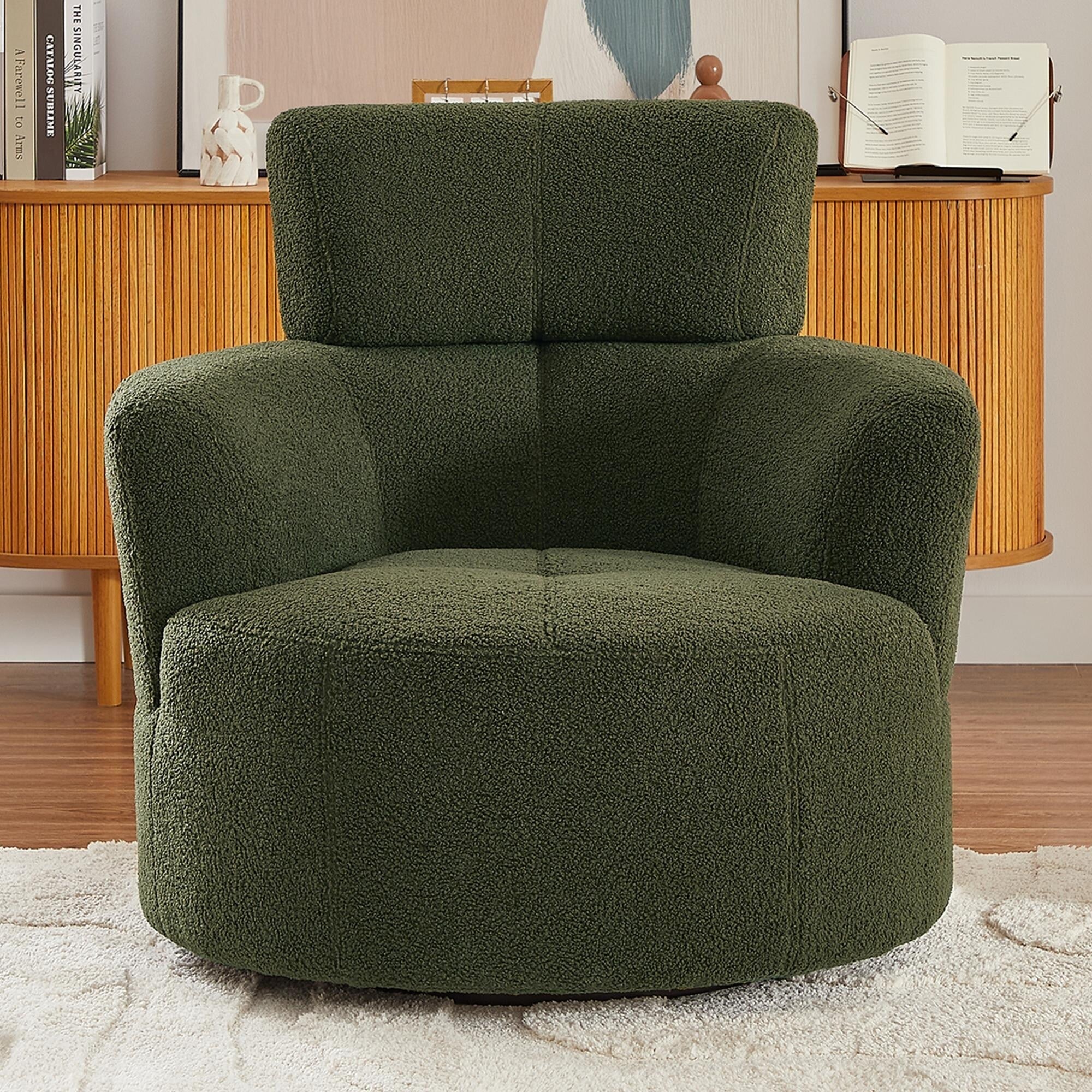 Fauteuil pivotant à 360°, fauteuil tonneau rembourré avec appui-tête réglable, fauteuil rond pivotant moderne pour salon
