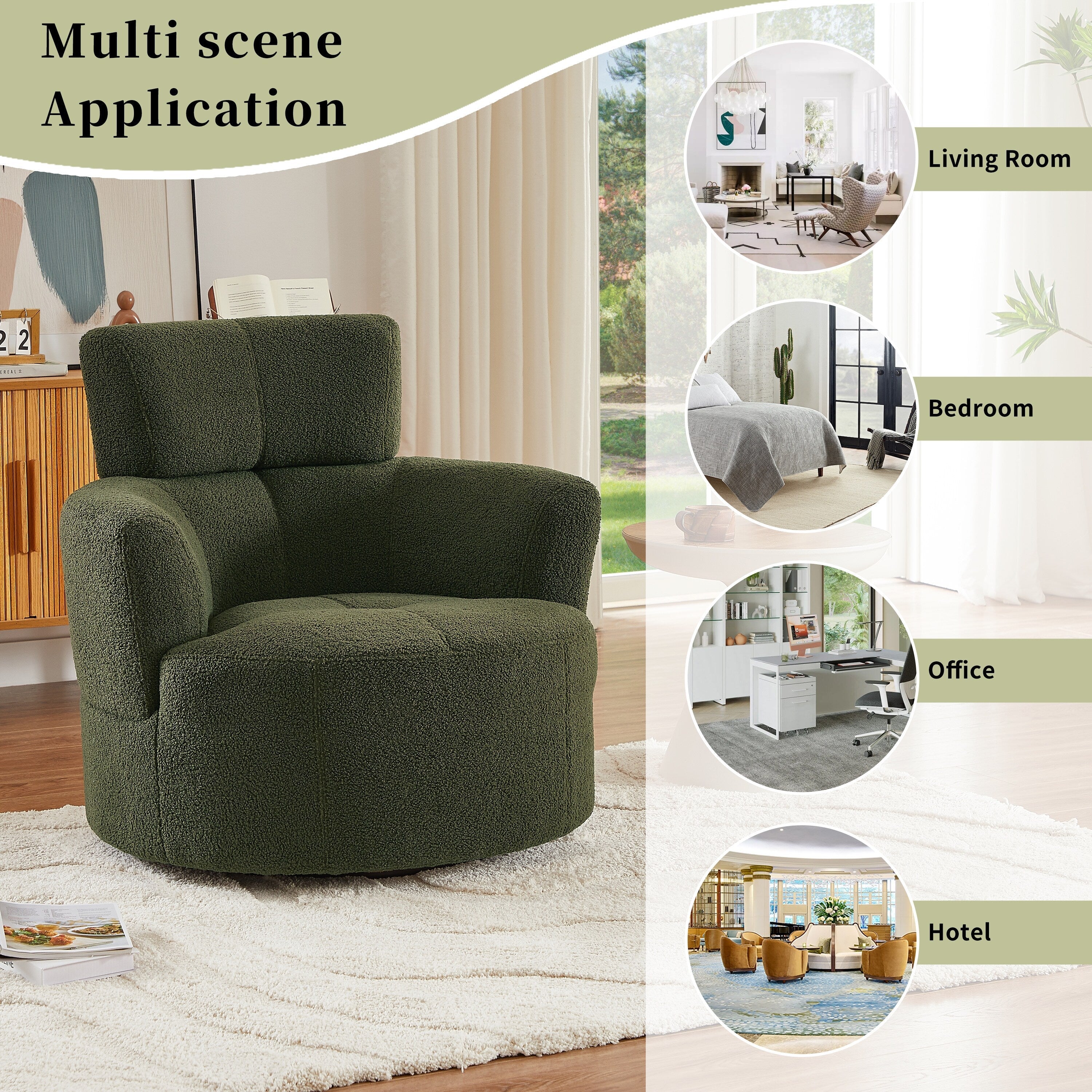 Fauteuil pivotant à 360°, fauteuil tonneau rembourré avec appui-tête réglable, fauteuil rond pivotant moderne pour salon
