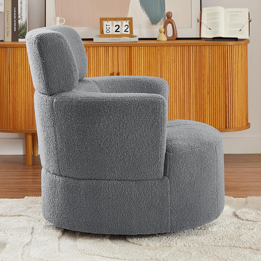 Fauteuil pivotant à 360°, fauteuil tonneau rembourré avec appui-tête réglable, fauteuil rond pivotant moderne pour salon