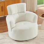 Fauteuil pivotant à 360°, fauteuil tonneau rembourré avec appui-tête réglable, fauteuil rond pivotant moderne pour salon