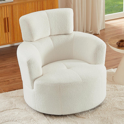 Fauteuil pivotant à 360°, fauteuil tonneau rembourré avec appui-tête réglable, fauteuil rond pivotant moderne pour salon