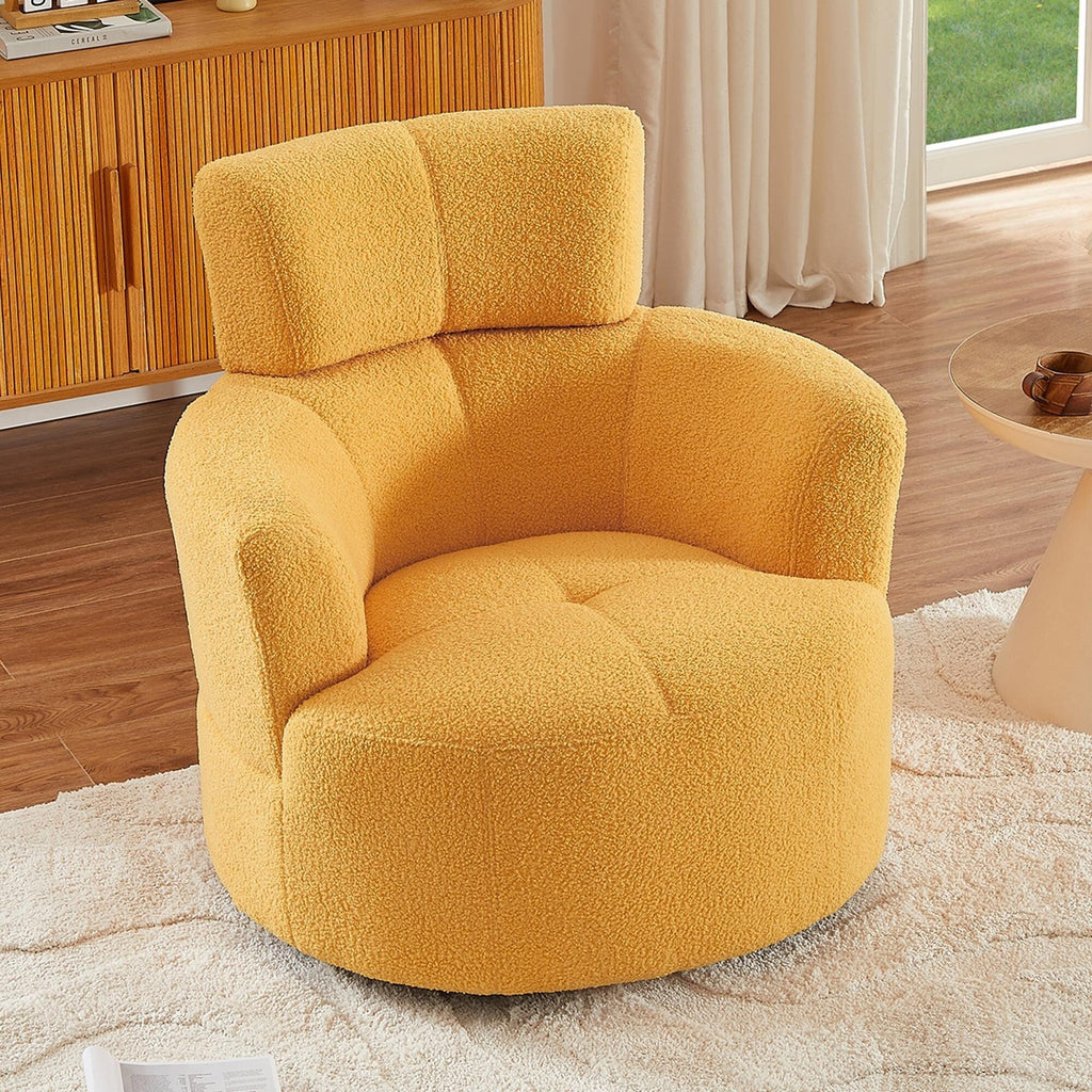 Fauteuil pivotant à 360°, fauteuil tonneau rembourré avec appui-tête réglable, fauteuil rond pivotant moderne pour salon