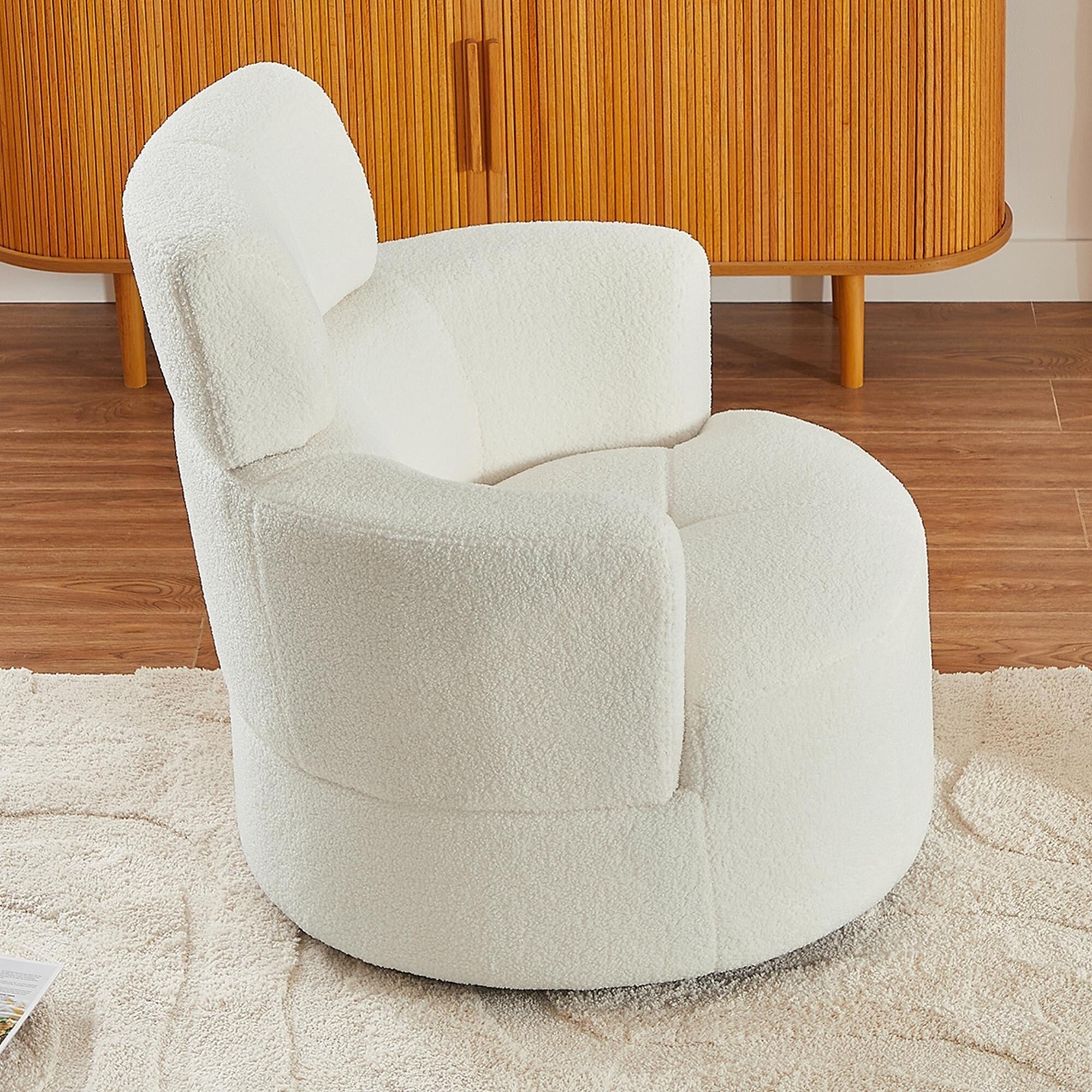 Fauteuil pivotant à 360°, fauteuil tonneau rembourré avec appui-tête réglable, fauteuil rond pivotant moderne pour salon