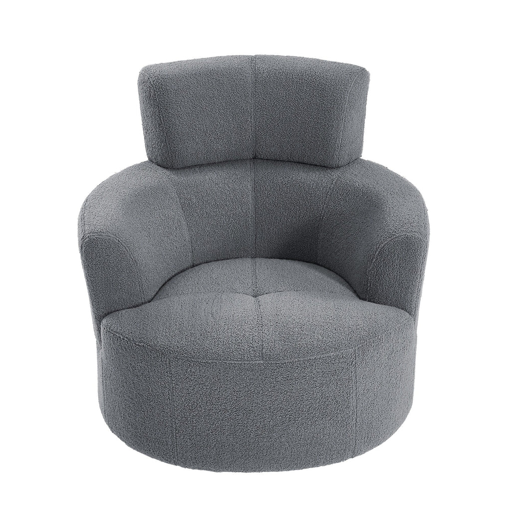 Fauteuil pivotant à 360°, fauteuil tonneau rembourré avec appui-tête réglable, fauteuil rond pivotant moderne pour salon