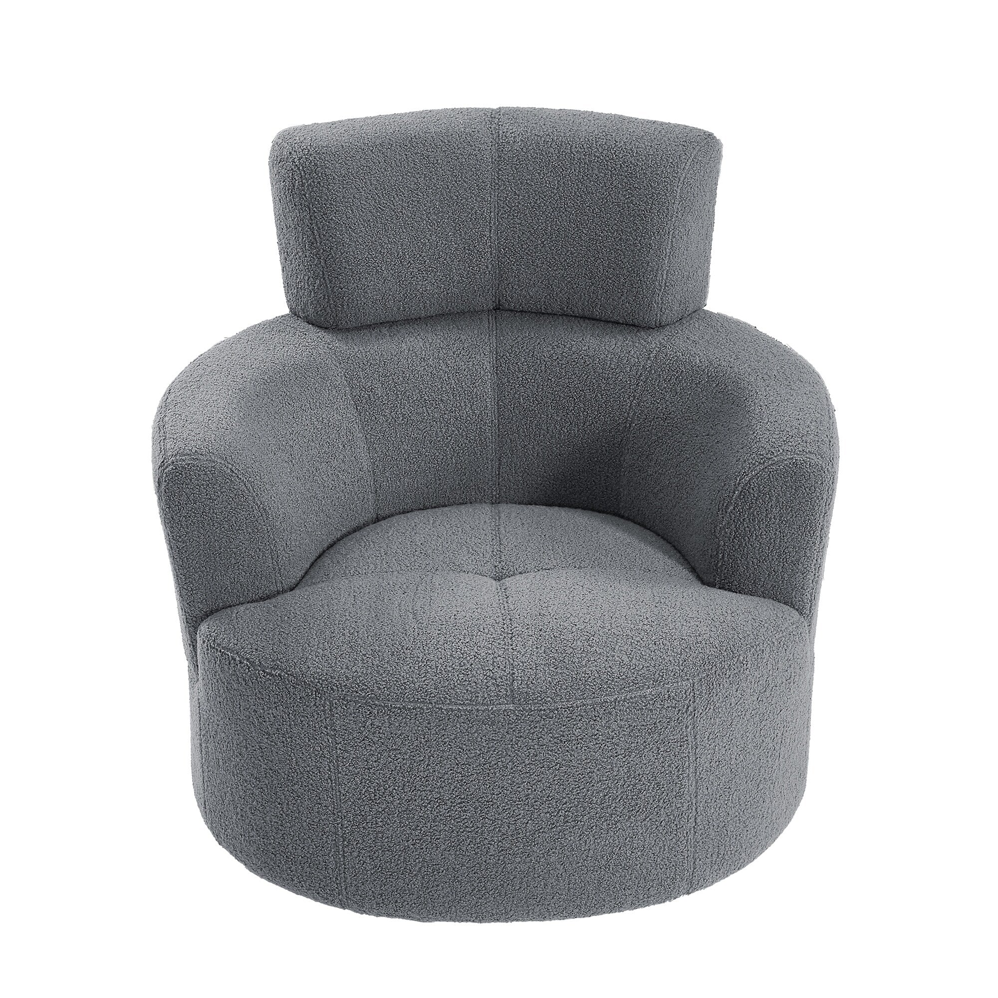 Fauteuil pivotant à 360°, fauteuil tonneau rembourré avec appui-tête réglable, fauteuil rond pivotant moderne pour salon