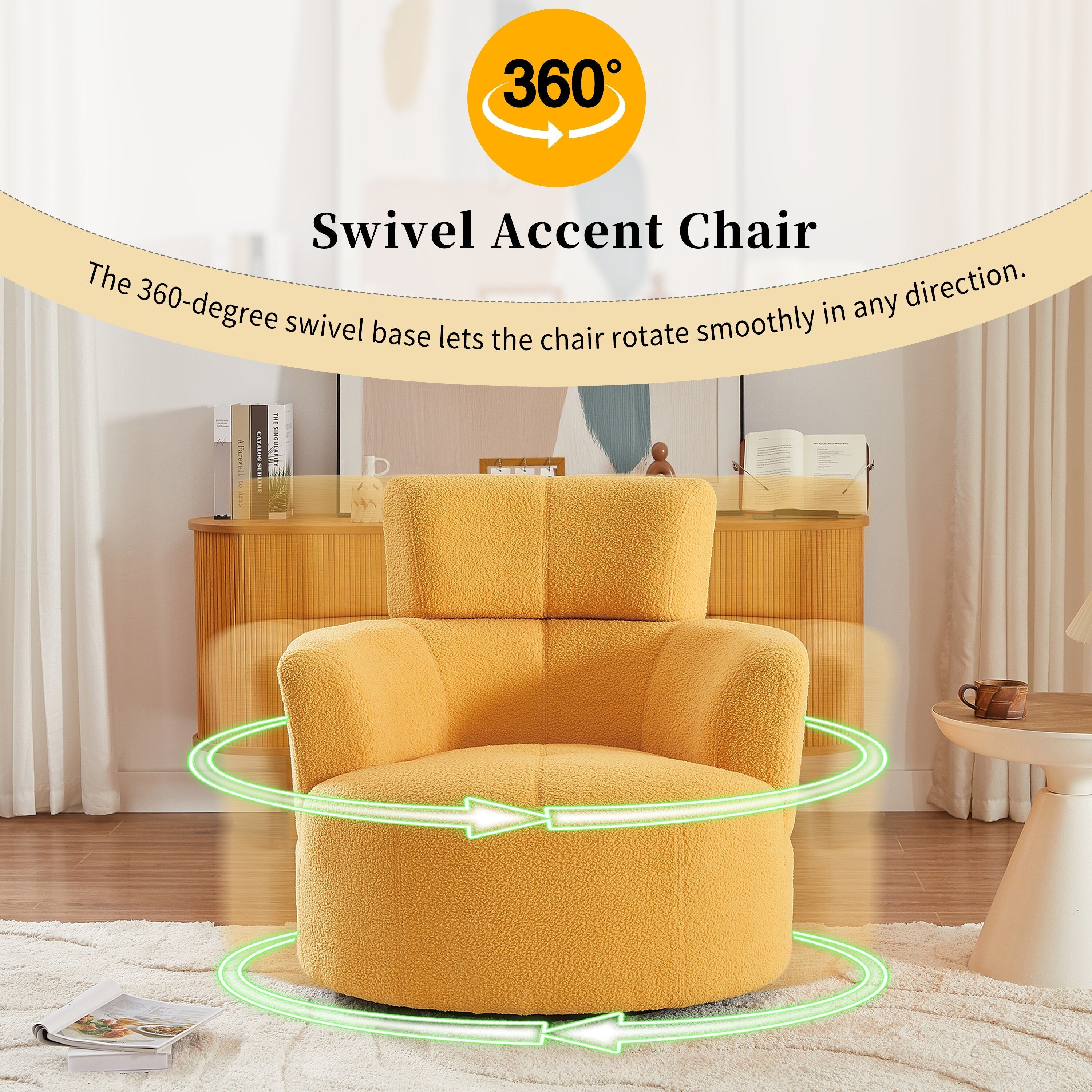 Fauteuil pivotant à 360°, fauteuil tonneau rembourré avec appui-tête réglable, fauteuil rond pivotant moderne pour salon