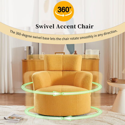 Fauteuil pivotant à 360°, fauteuil tonneau rembourré avec appui-tête réglable, fauteuil rond pivotant moderne pour salon