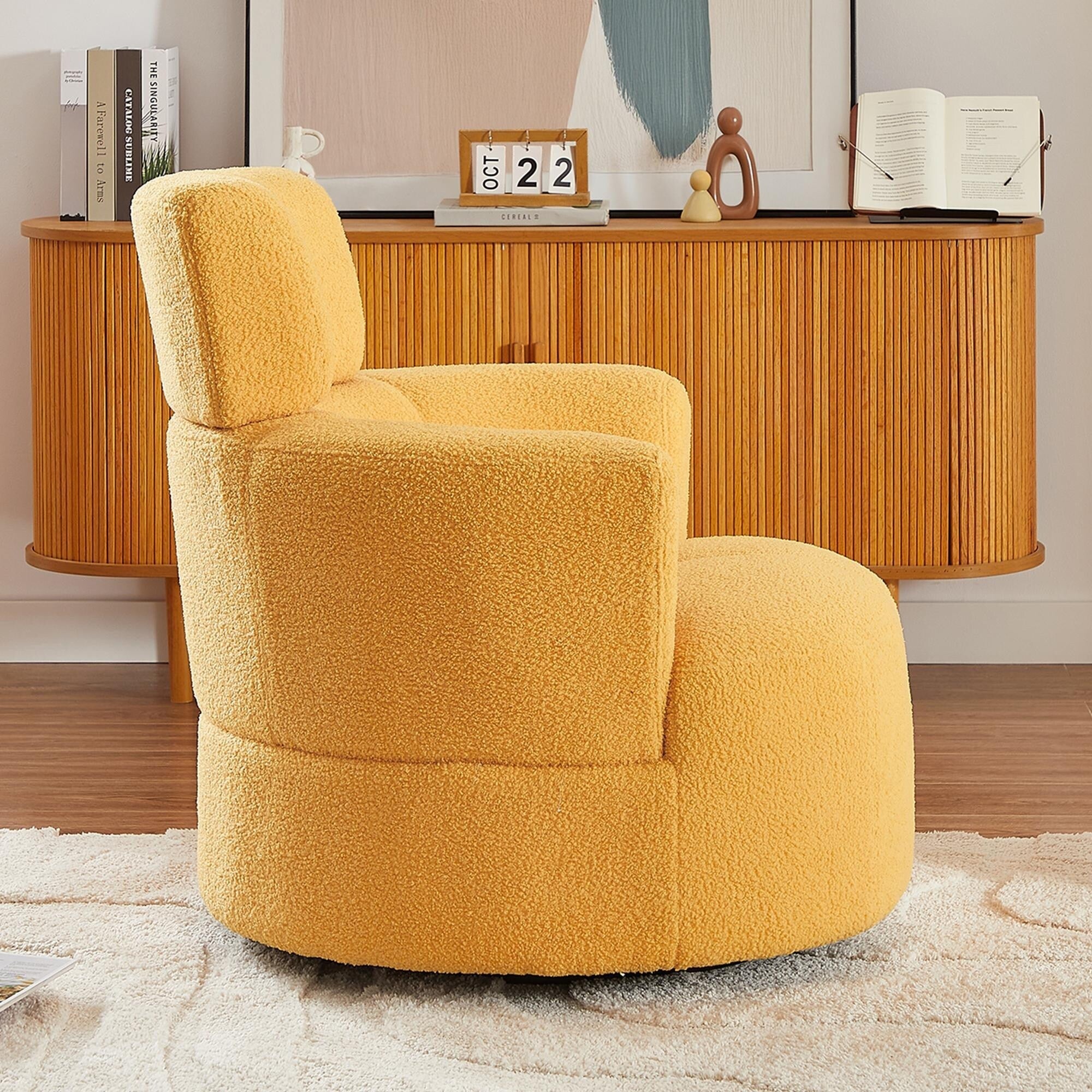 Fauteuil pivotant à 360°, fauteuil tonneau rembourré avec appui-tête réglable, fauteuil rond pivotant moderne pour salon