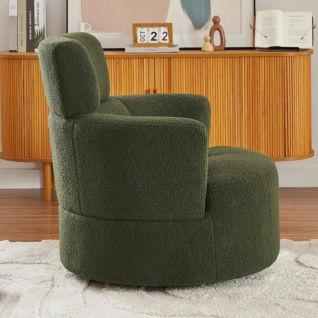 Fauteuil pivotant à 360°, fauteuil tonneau rembourré avec appui-tête réglable, fauteuil rond pivotant moderne pour salon