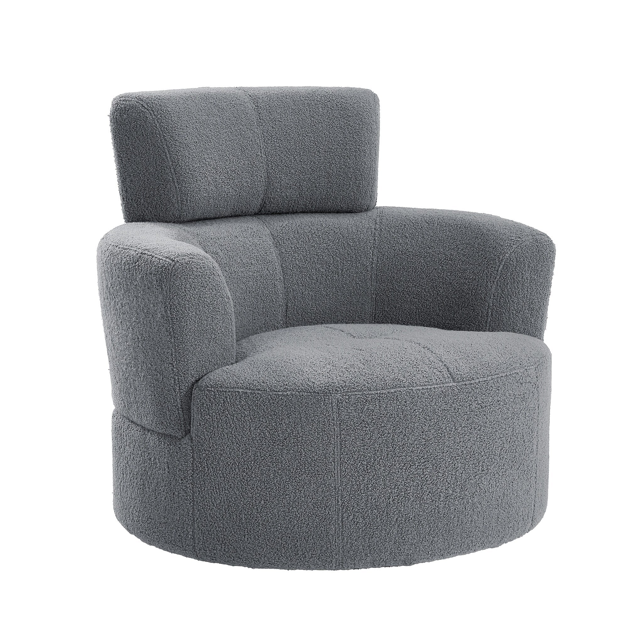 Fauteuil pivotant à 360°, fauteuil tonneau rembourré avec appui-tête réglable, fauteuil rond pivotant moderne pour salon