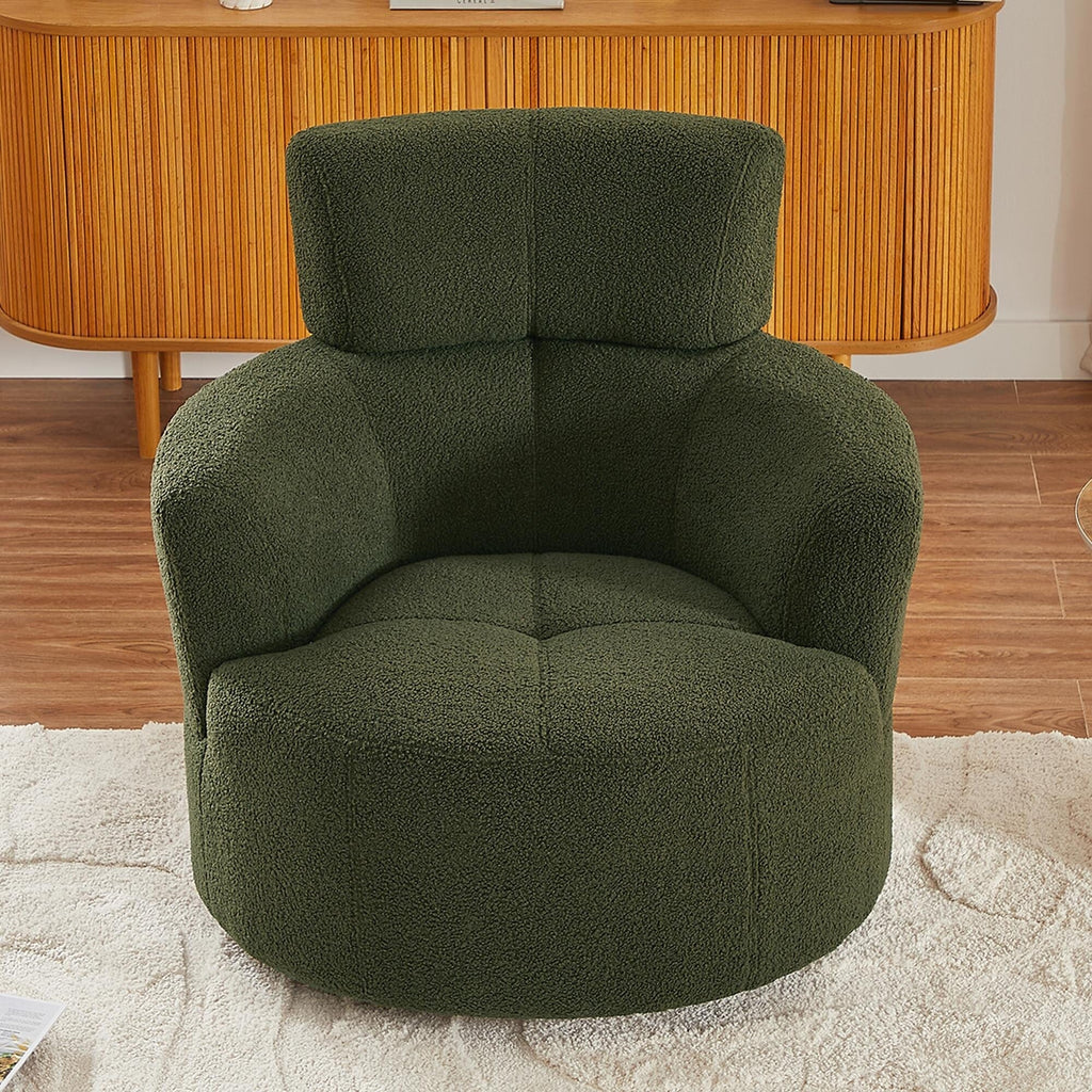 Fauteuil pivotant à 360°, fauteuil tonneau rembourré avec appui-tête réglable, fauteuil rond pivotant moderne pour salon