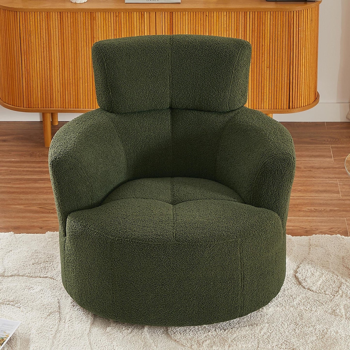 Fauteuil pivotant à 360°, fauteuil tonneau rembourré avec appui-tête réglable, fauteuil rond pivotant moderne pour salon