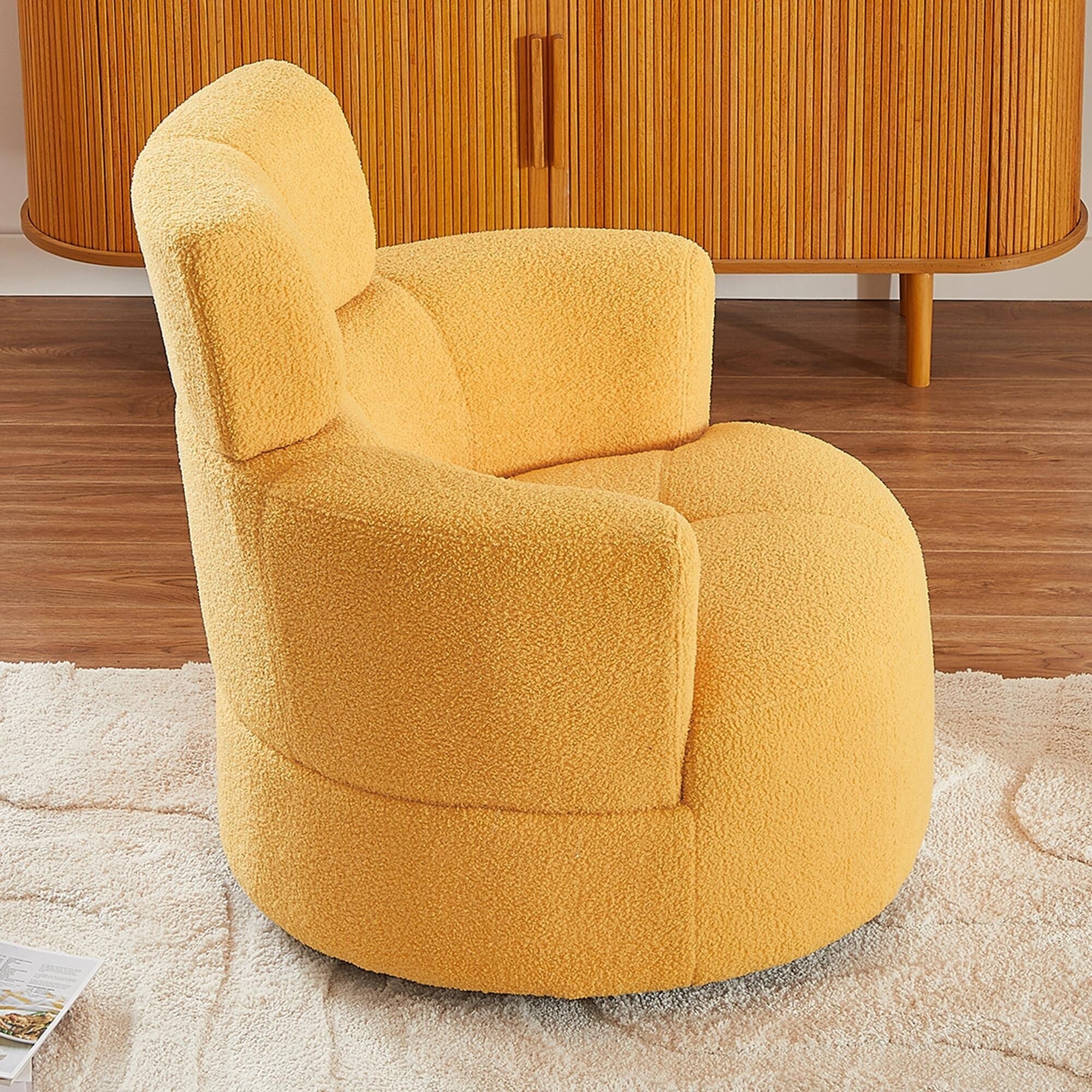 Fauteuil pivotant à 360°, fauteuil tonneau rembourré avec appui-tête réglable, fauteuil rond pivotant moderne pour salon