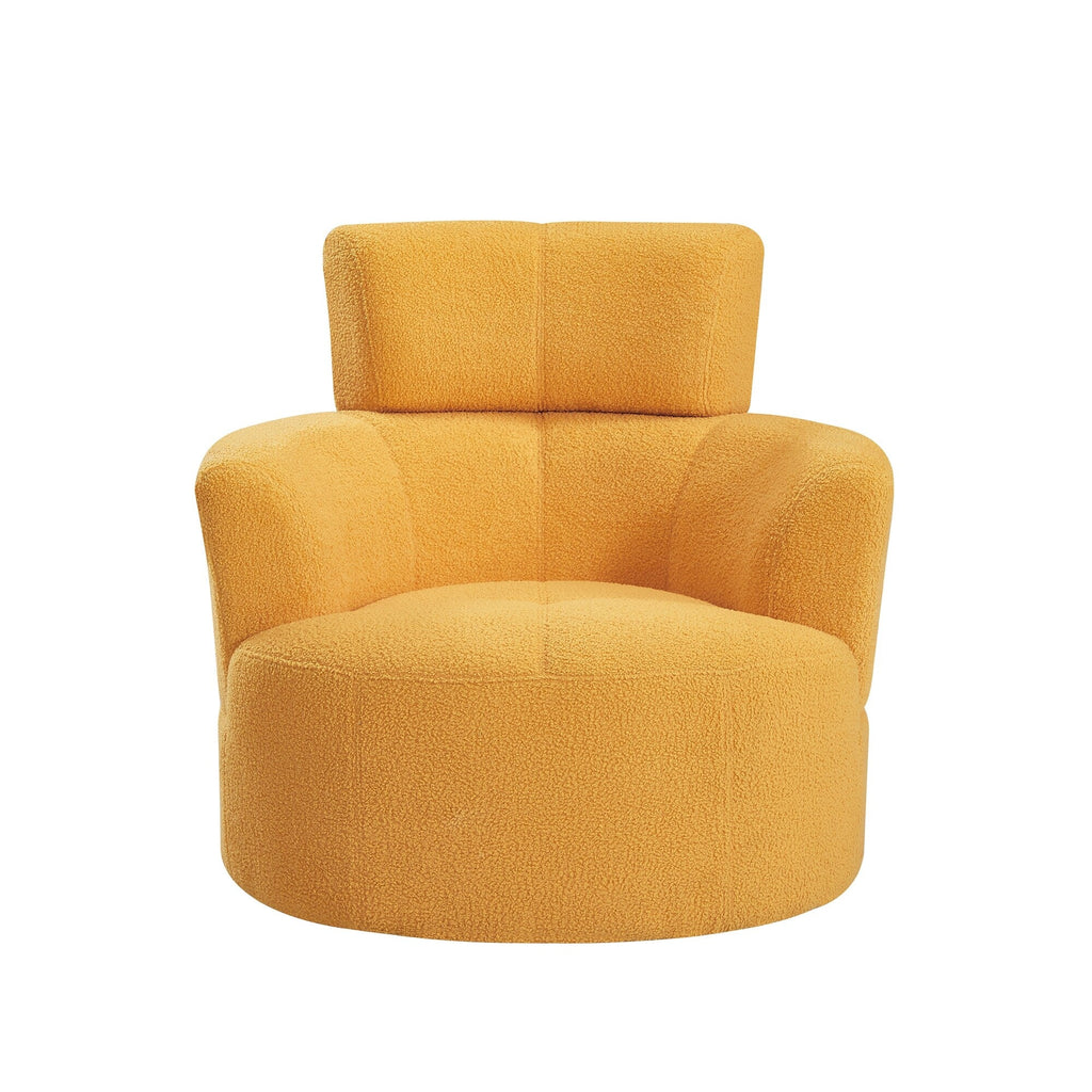 Fauteuil pivotant à 360°, fauteuil tonneau rembourré avec appui-tête réglable, fauteuil rond pivotant moderne pour salon