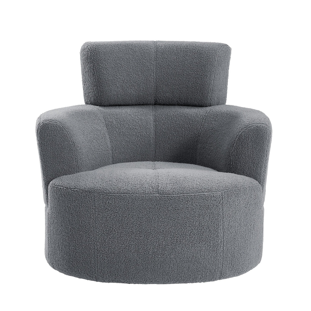 Fauteuil pivotant à 360°, fauteuil tonneau rembourré avec appui-tête réglable, fauteuil rond pivotant moderne pour salon