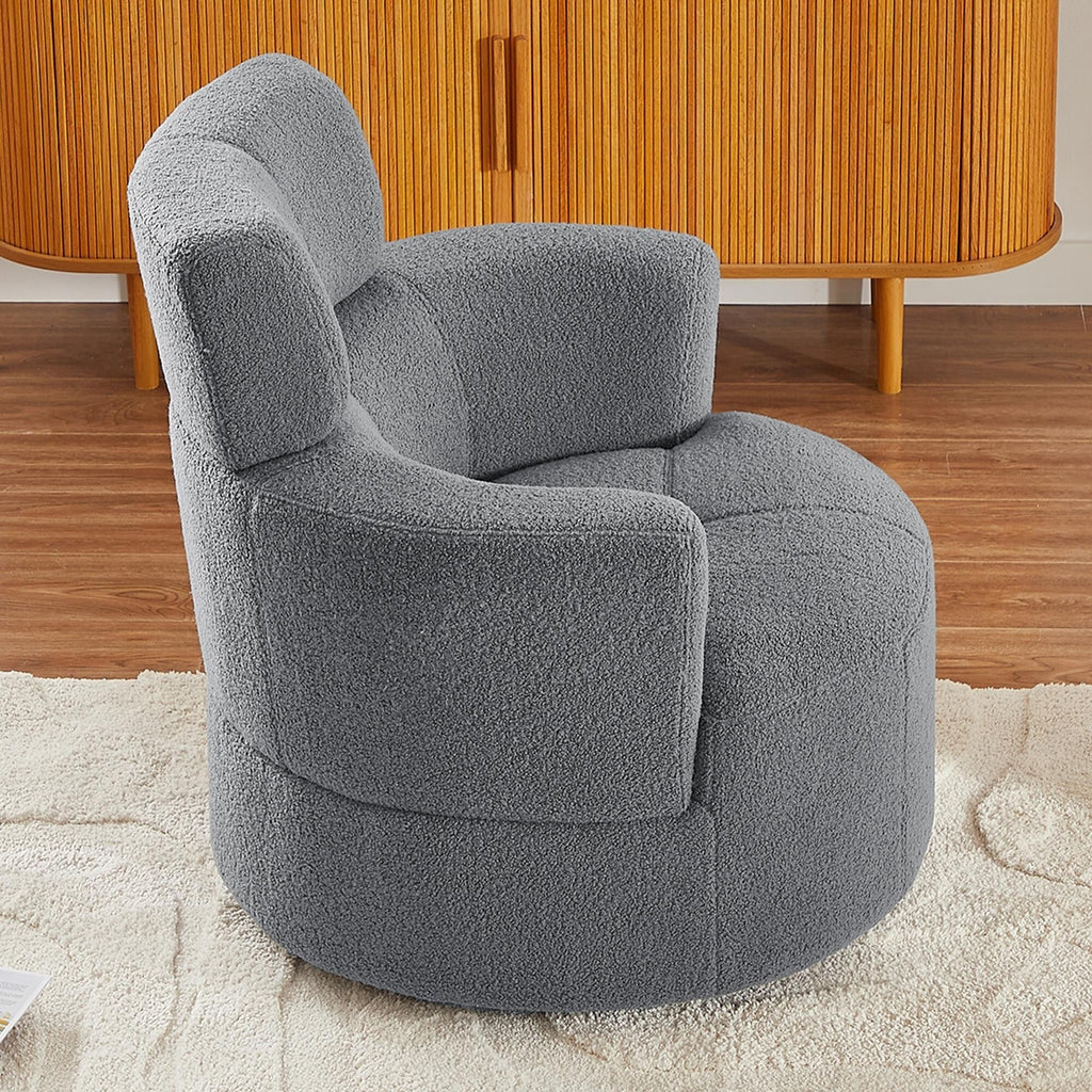 Fauteuil pivotant à 360°, fauteuil tonneau rembourré avec appui-tête réglable, fauteuil rond pivotant moderne pour salon