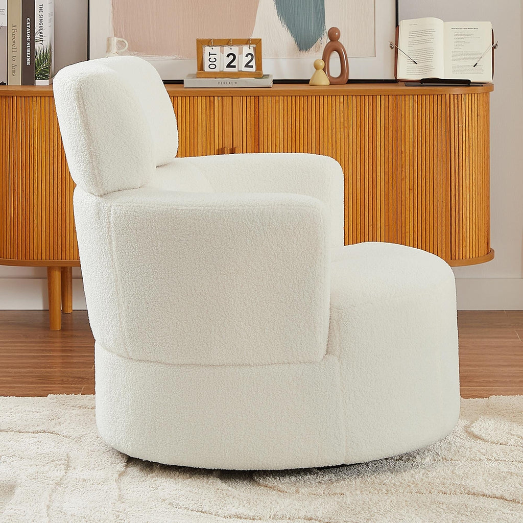 Fauteuil pivotant à 360°, fauteuil tonneau rembourré avec appui-tête réglable, fauteuil rond pivotant moderne pour salon