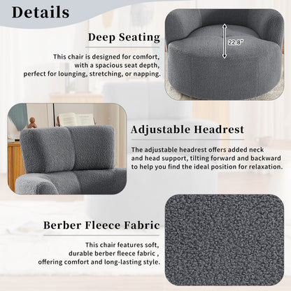 Fauteuil pivotant à 360°, fauteuil tonneau rembourré avec appui-tête réglable, fauteuil rond pivotant moderne pour salon