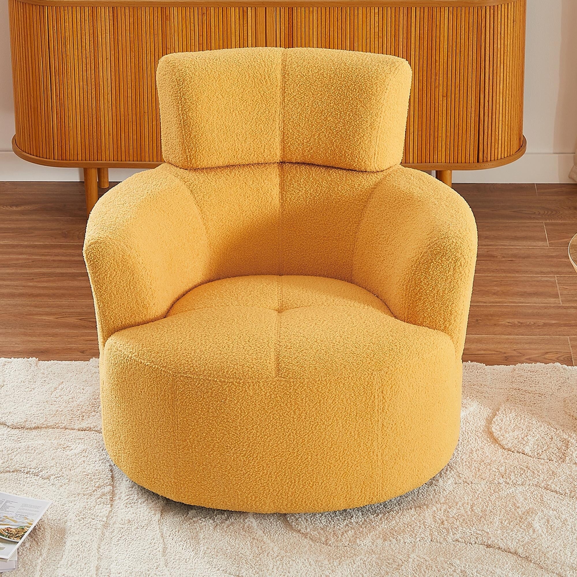 Fauteuil pivotant à 360°, fauteuil tonneau rembourré avec appui-tête réglable, fauteuil rond pivotant moderne pour salon
