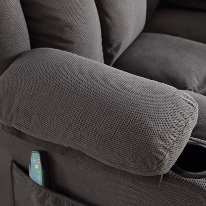 Fauteuil inclinable chauffant et massant pivotant à 360° avec chargement USB, porte-gobelets, rangement latéral et revêtement en polaire moelleux