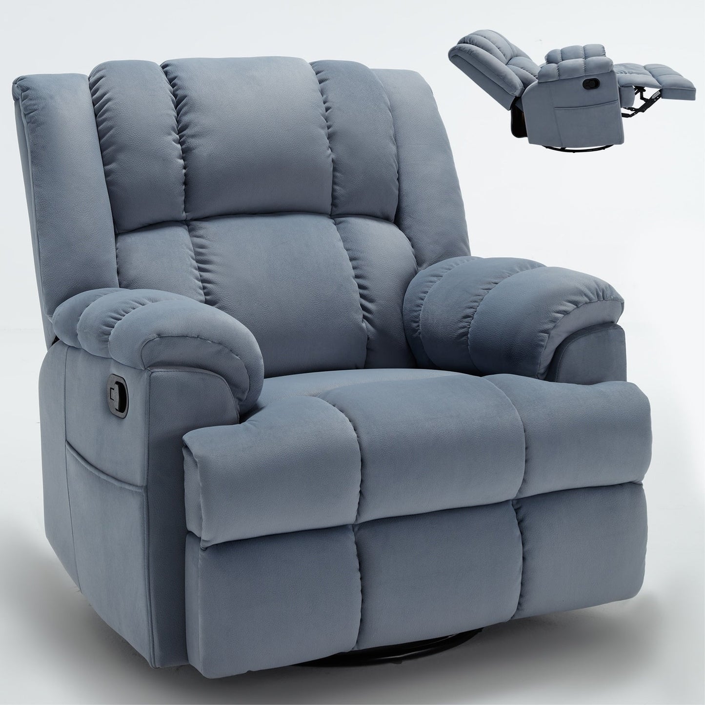 Fauteuil inclinable manuel pivotant à 360°, fauteuil inclinable en tissu à 155° avec bascule