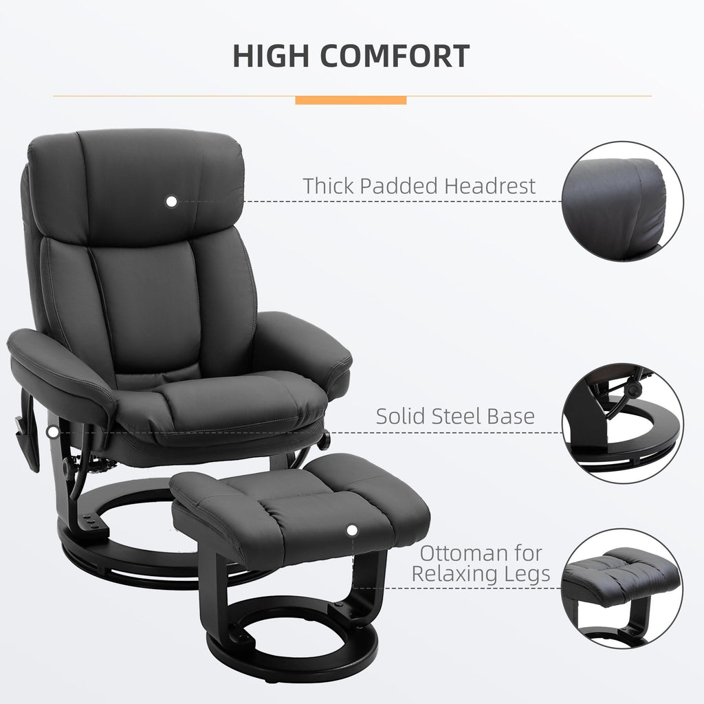 Fauteuil inclinable de massage pivotant à 360° en cuir PU avec repose-pieds et télécommande