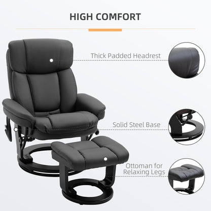 Fauteuil inclinable de massage pivotant à 360° en cuir PU avec repose-pieds et télécommande