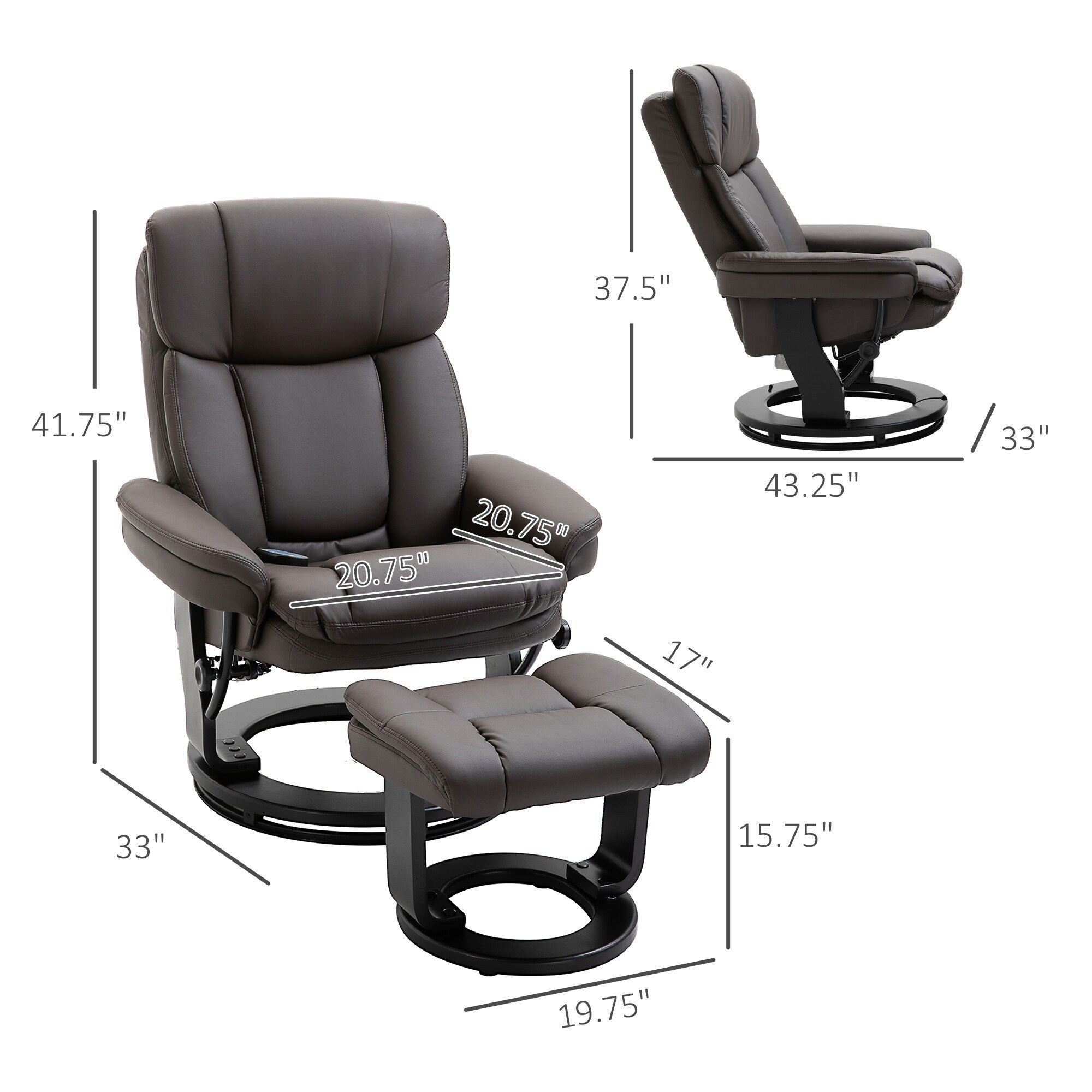 Fauteuil inclinable de massage pivotant à 360° en cuir PU avec repose-pieds et télécommande