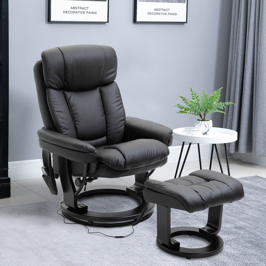 Fauteuil inclinable de massage pivotant à 360° en cuir PU avec repose-pieds et télécommande