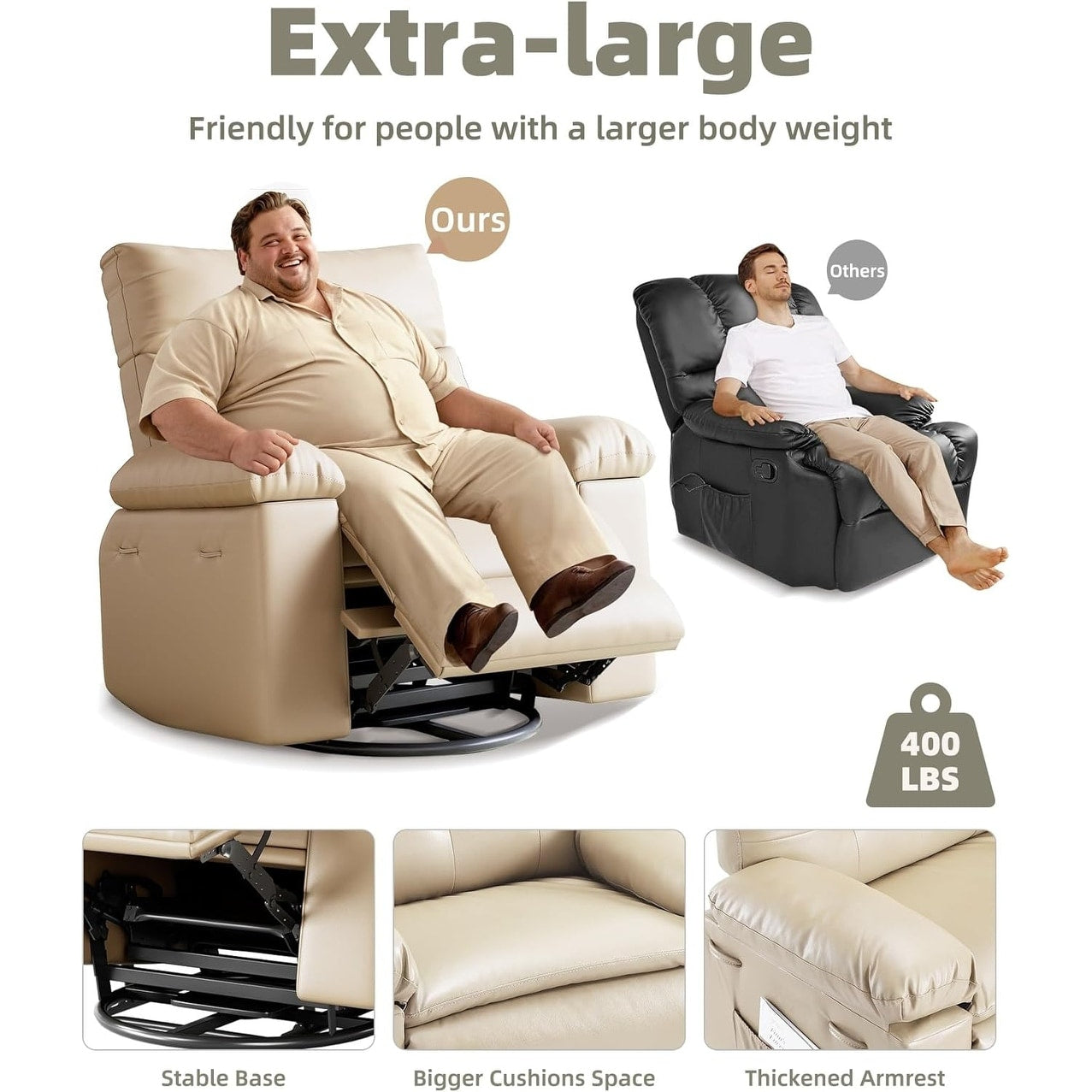Fauteuils inclinables surdimensionnés pivotants à 360° avec chauffage et massage - Fauteuil inclinable paresseux