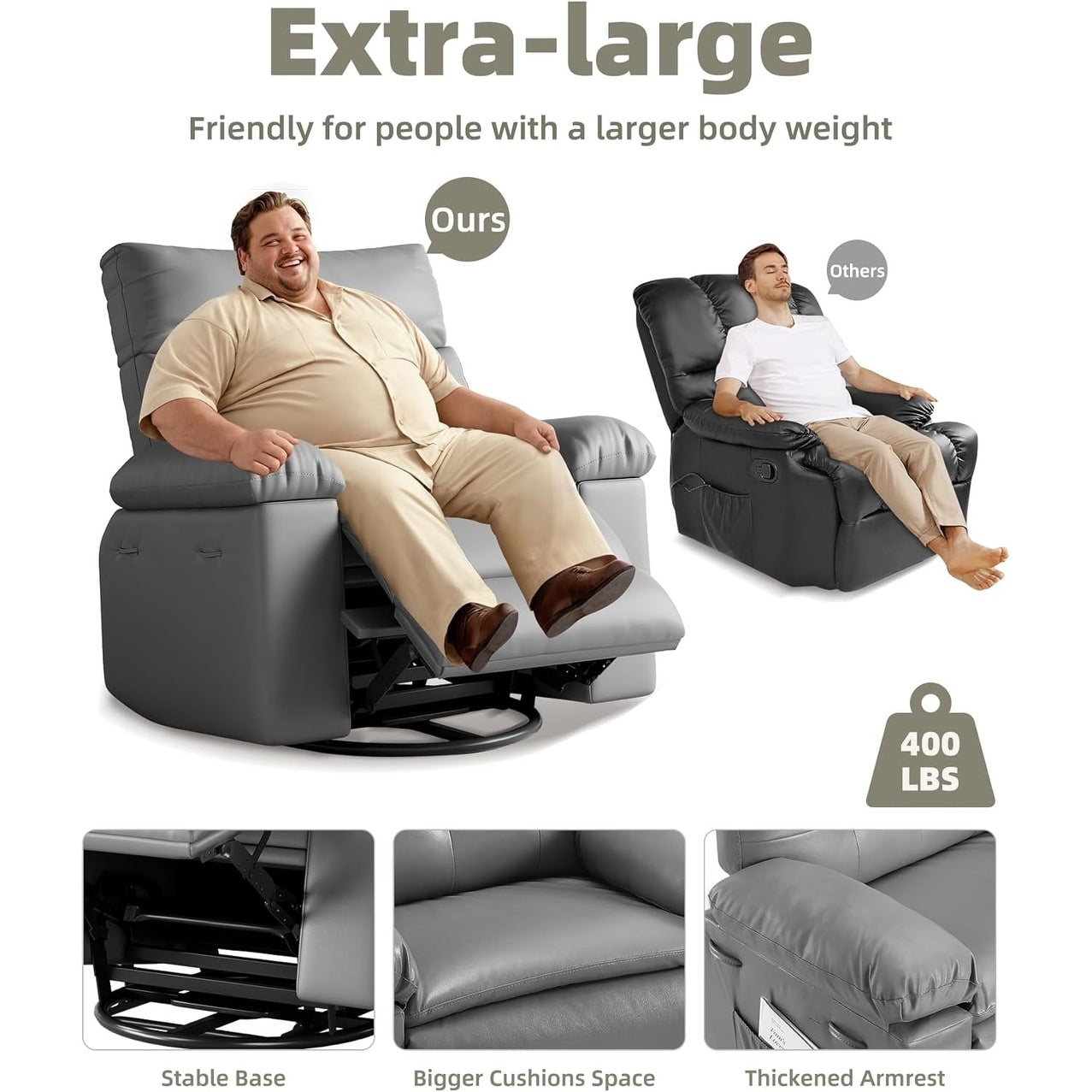 Fauteuils inclinables surdimensionnés pivotants à 360° avec chauffage et massage - Fauteuil inclinable paresseux