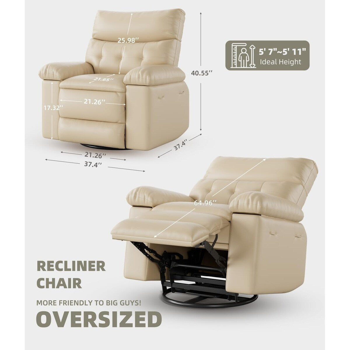 Fauteuils inclinables surdimensionnés pivotants à 360° avec chauffage et massage - Fauteuil inclinable paresseux