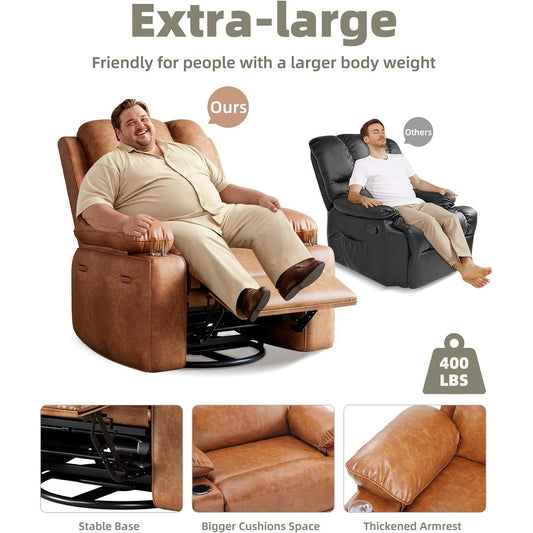 Fauteuils inclinables surdimensionnés pivotants à 360° avec chauffage et massage