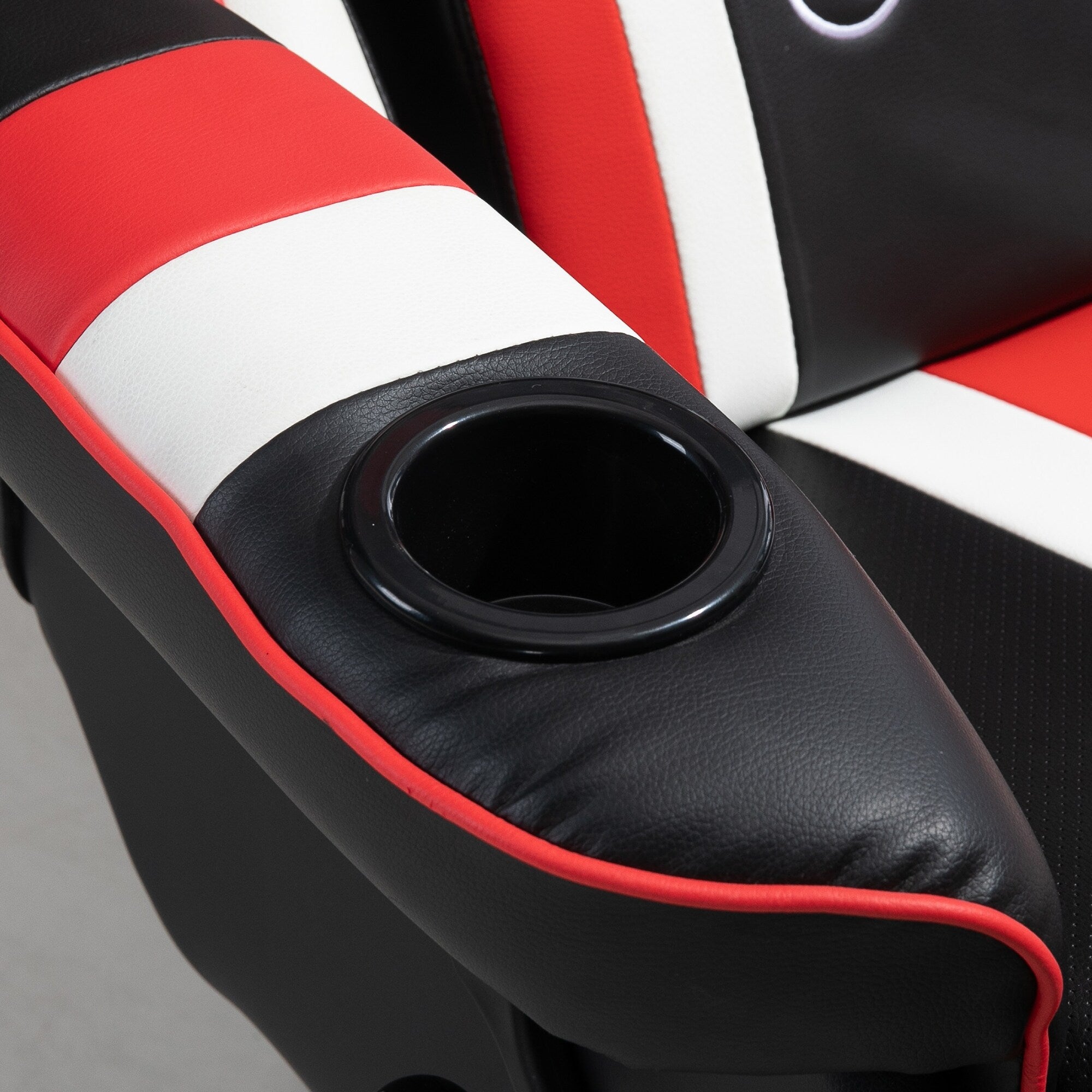 Fauteuil de jeu inclinable pivotant à 360° de style course avec support lombaire, repose-pieds et deux porte-gobelets pour salle de jeux