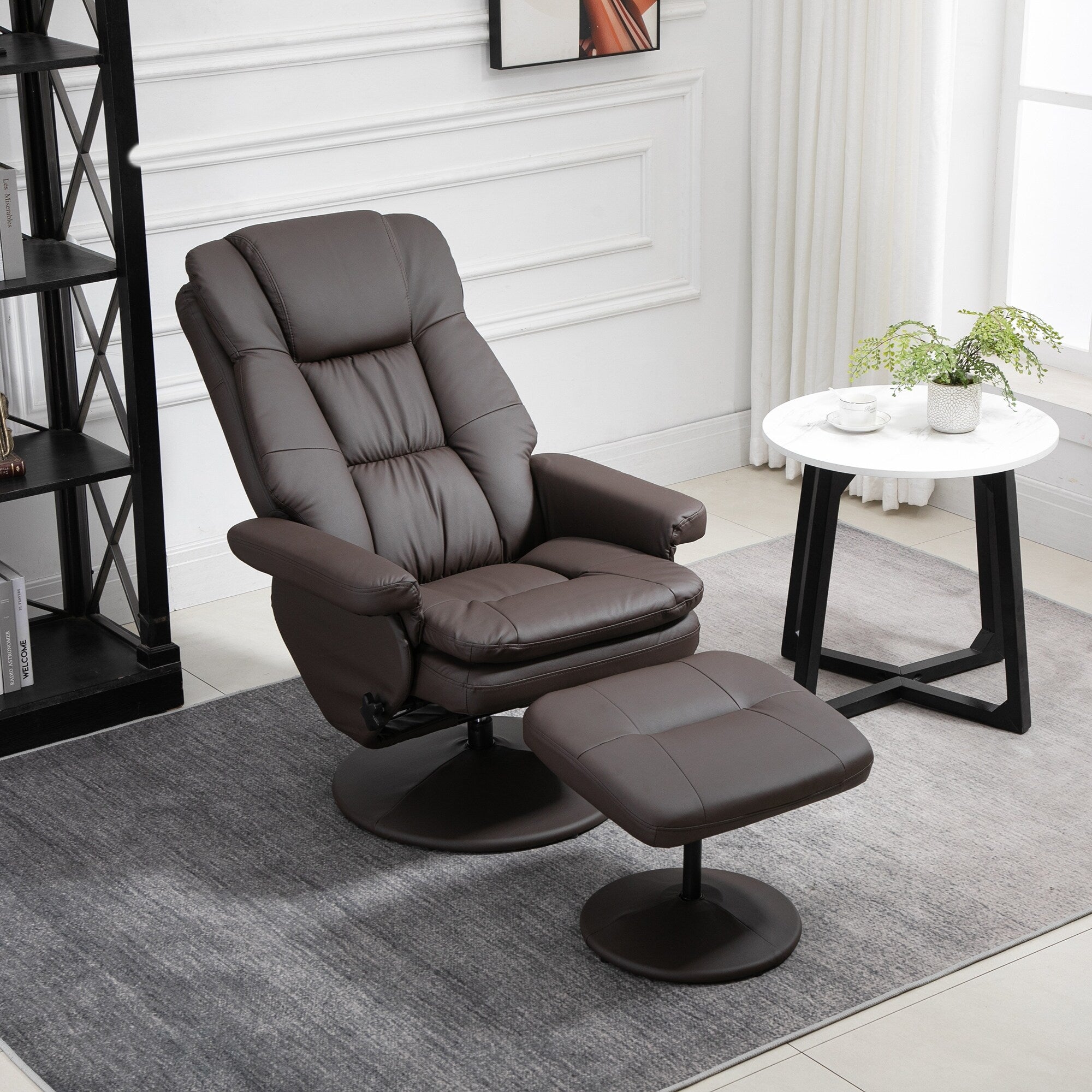 Fauteuil inclinable pivotant à 360° en cuir PU réglable avec repose-pieds pour salon, chambre et bureau à domicile