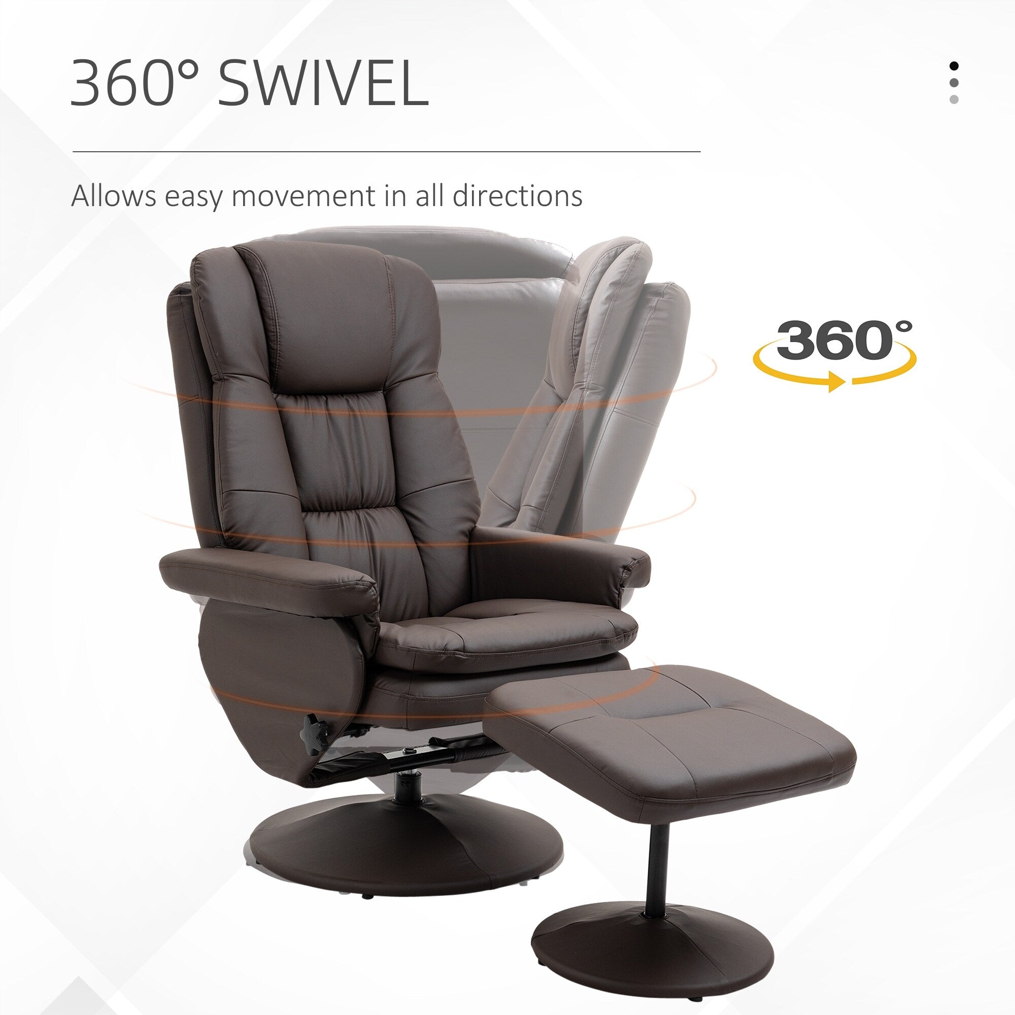 Fauteuil inclinable pivotant à 360° en cuir PU réglable avec repose-pieds pour salon, chambre et bureau à domicile