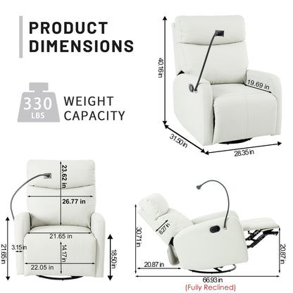 Fauteuil inclinable pivotant à 360° avec repose-pieds, support de téléphone et positions réglables pour home cinéma et salon