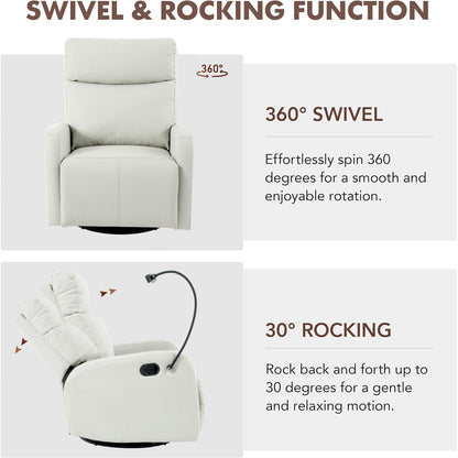 Fauteuil inclinable pivotant à 360° avec repose-pieds, support de téléphone et positions réglables pour home cinéma et salon