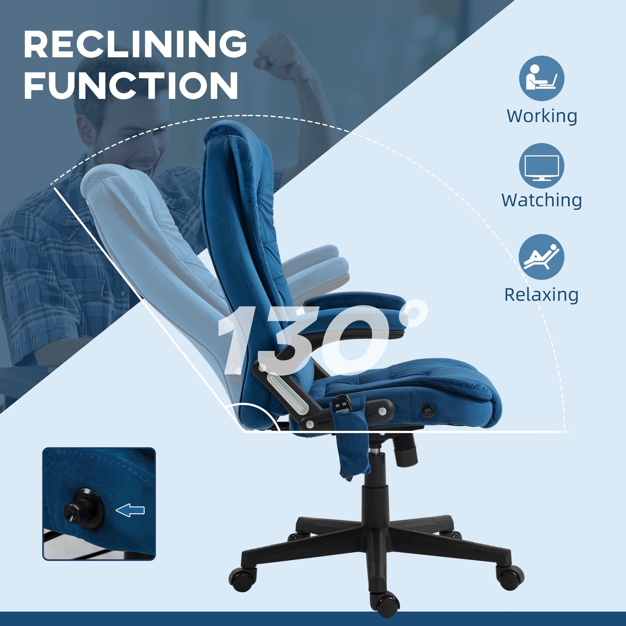 Fauteuil de massage inclinable et pivotant à 360° en cuir PU avec repose-pieds, vibration à 10 points, télécommande et poche latérale