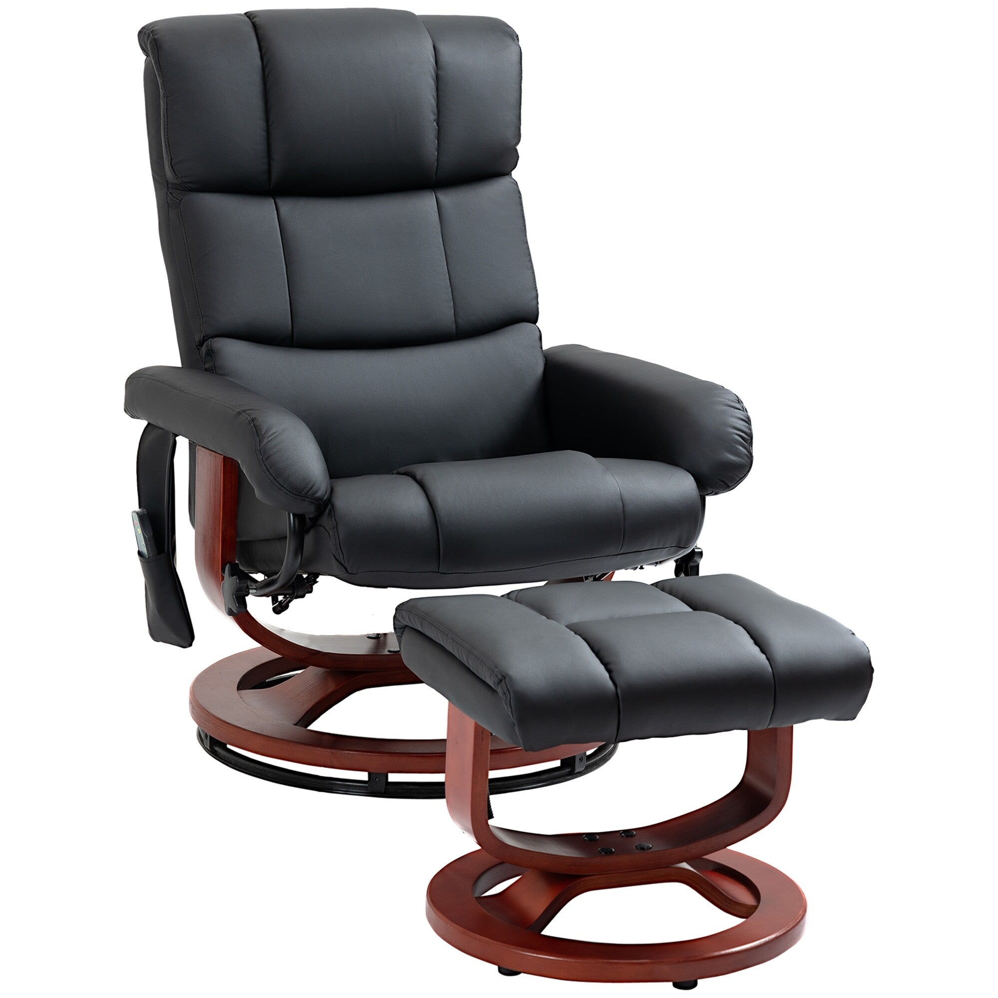 Fauteuil de massage inclinable et pivotant à 360° en cuir PU avec repose-pieds, vibration à 10 points, télécommande et poche latérale