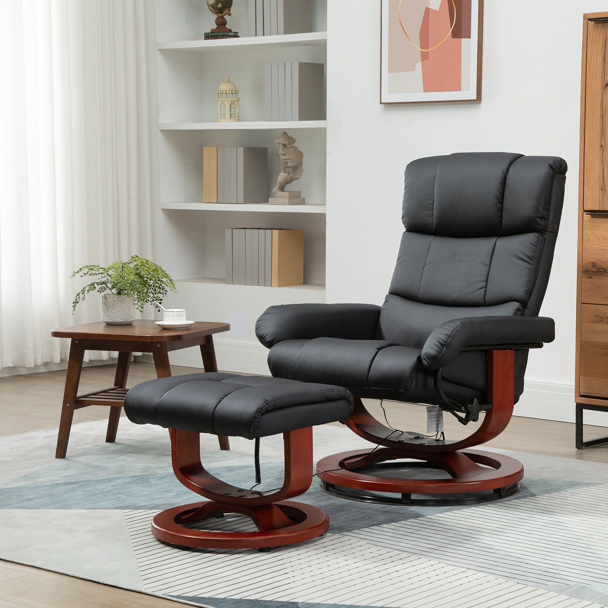 Fauteuil de massage inclinable et pivotant à 360° en cuir PU avec repose-pieds, vibration à 10 points, télécommande et poche latérale