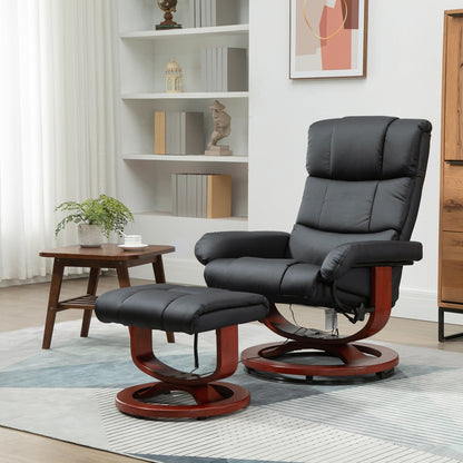 Fauteuil de massage inclinable et pivotant à 360° en cuir PU avec repose-pieds, vibration à 10 points, télécommande et poche latérale