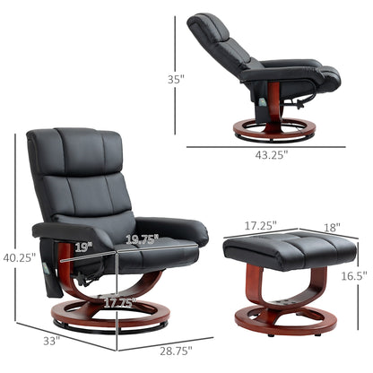 Fauteuil de massage inclinable et pivotant à 360° en cuir PU avec repose-pieds, vibration à 10 points, télécommande et poche latérale